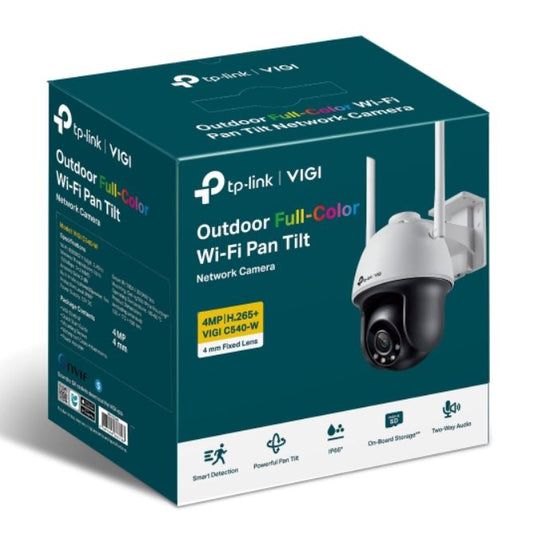 TP-Link VIGI 4MP C540-W(4mm) Outdoor Full-Colour Wi-Fi Pan Tilt Network Camera, 4mm Lens, Smart Detection,3YW, VIGI C540-W(4mm)
