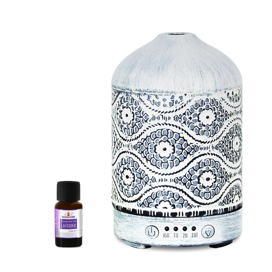 (LS) mbeatÂ® activiva Metal Essential Oil and Aroma Diffuser-Vintage White -100ml Built-in 7 LED colour changing Auto stop misting Product