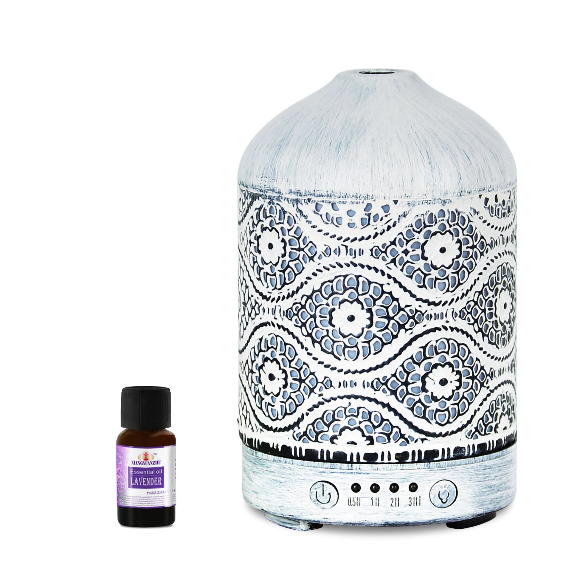 MBEAT (LS) mbeat activiva Metal Essential Oil and Aroma Diffuser-Vintage White -100ml Built-in 7 LED colour changing Auto stop misting Product, ACA-AD-S2