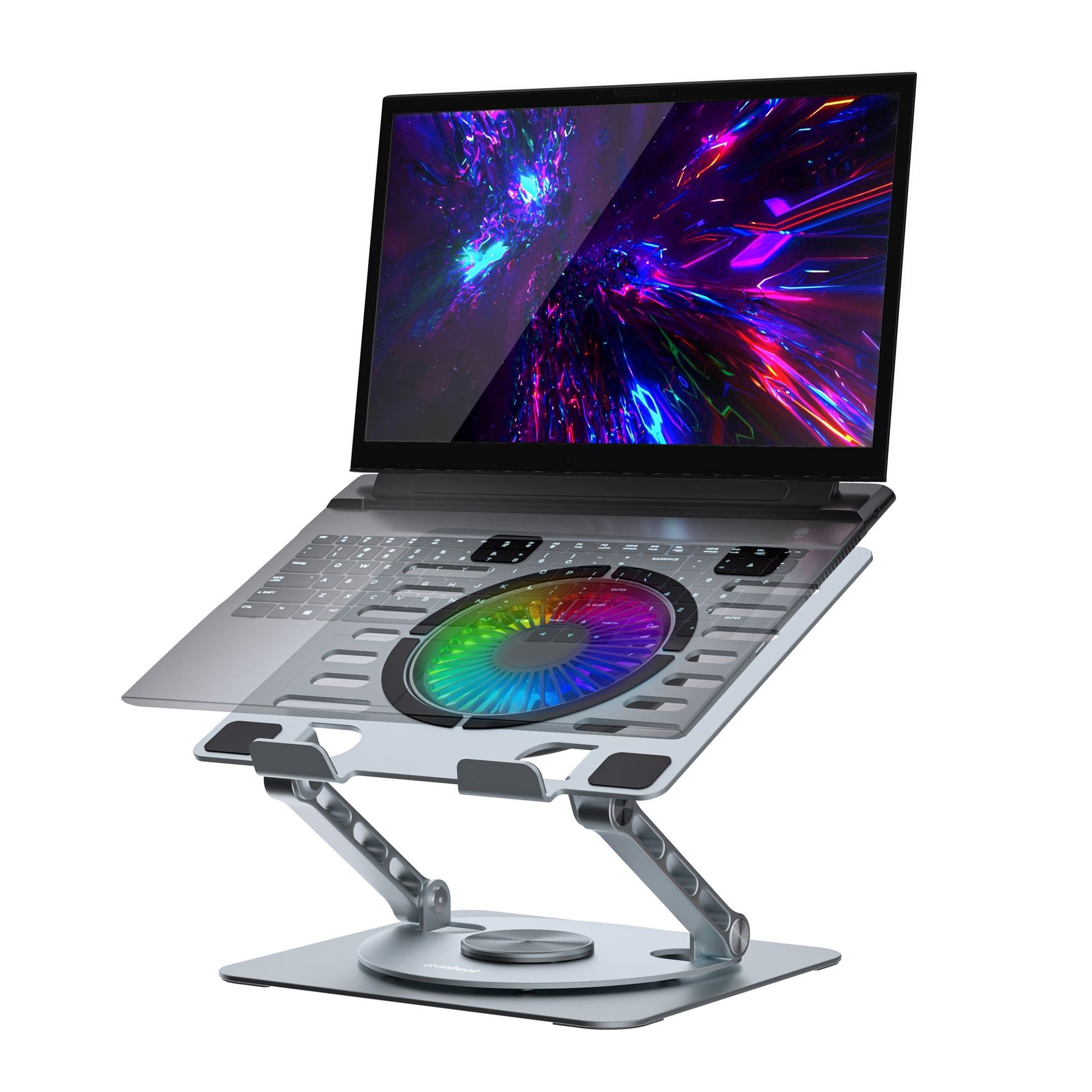 mbeat Stage S8 Rotating Laptop Stand with RGB Cooling Fan and USB Ports Material: Aluminium alloy Package Weight: 1.08kg, MB-STD-S8GRY