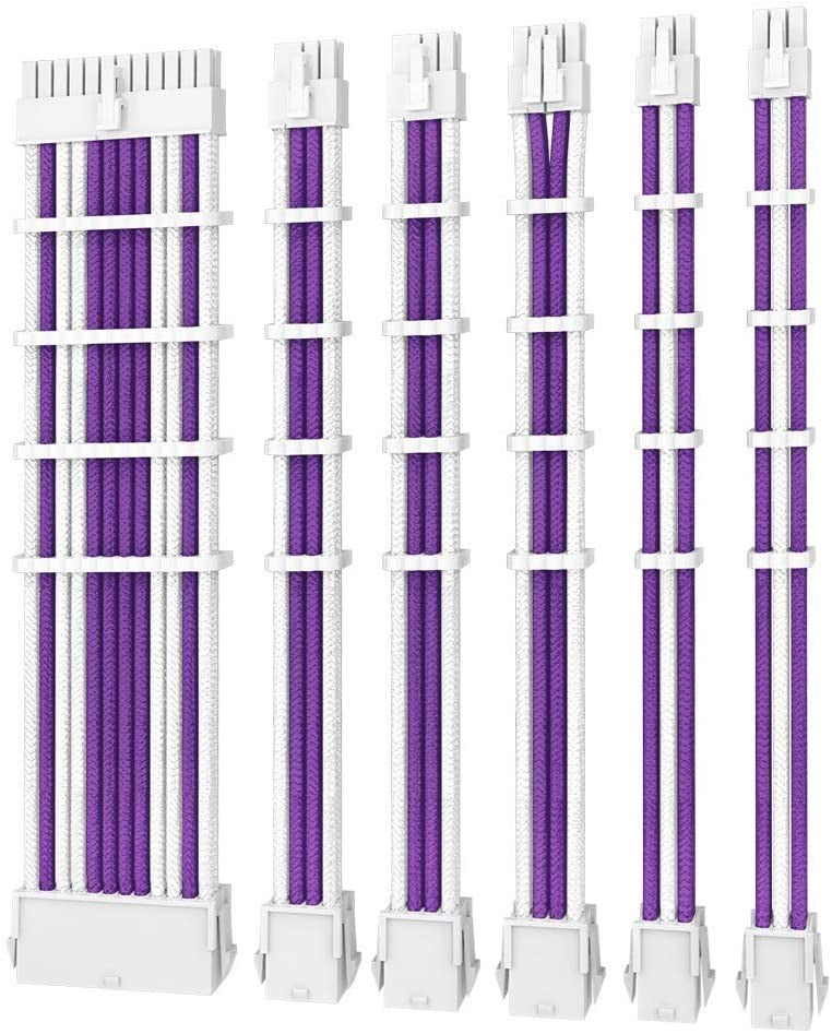 Antec PSU - Sleeved Extension Cable Kit V2 - Purple / White. 24PIN ATX, 4+4 EPS, 8PIN PCI-E, 6PIN PCI-E, Compatible with Standard PSU (LS), PSUSCW30-205-P/W