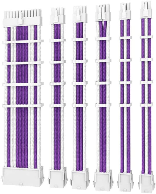 Antec PSU - Sleeved Extension Cable Kit V2 - Purple / White. 24PIN ATX, 4+4 EPS, 8PIN PCI-E, 6PIN PCI-E, Compatible with Standard PSU (LS), PSUSCW30-205-P/W