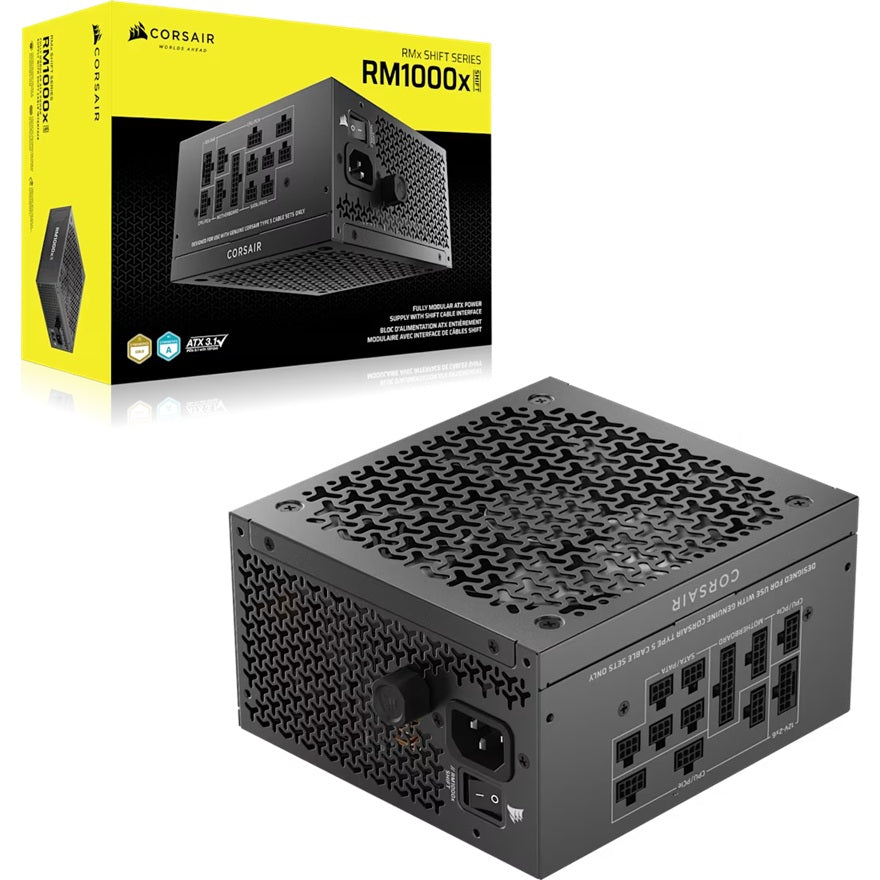 Corsair RM1000x SHIFT Fully Modular ATX Power Supply (AU), 1000W, ATX 3.1, Gold efficiency, FDB 140mm fan, fully modular, zero RPM, 10yr warranty, CP-9020300-AU
