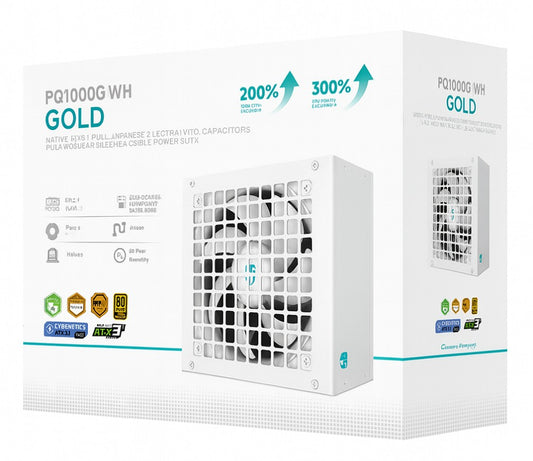 DeepCool PQ1000G WH 1000W Gamer Storm 80+ Gold/Cybenetics Fully Modular ATX Power Supply 120mm Fan, Japanese Capacitors, DC to DC, ATX12V V3.1,, R-PQA00G-FD1W-JGAU-V1