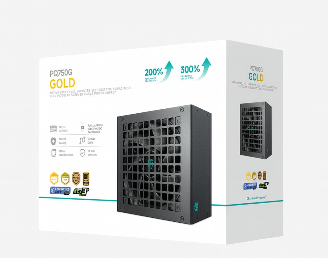 DeepCool PQ750G 750W Gamer Storm 80+ Gold/Cybenetics Fully Modular ATX Power Supply 120mm Fan, Japanese Capacitors, DC to DC, ATX12V V3.1,, R-PQ750G-FD1B-JGAU-V1