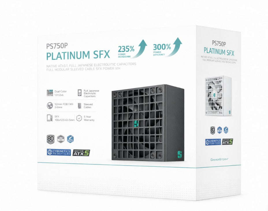 DeepCool PS750P 750W Gamer Storm SFX12V V4.1 & ATX12V V3.1M Full Japanese Electroyltic Capacitors, Cybenetics Platinum/PPLP 115V Platinum, R-PS750P-FE0B-JGAU