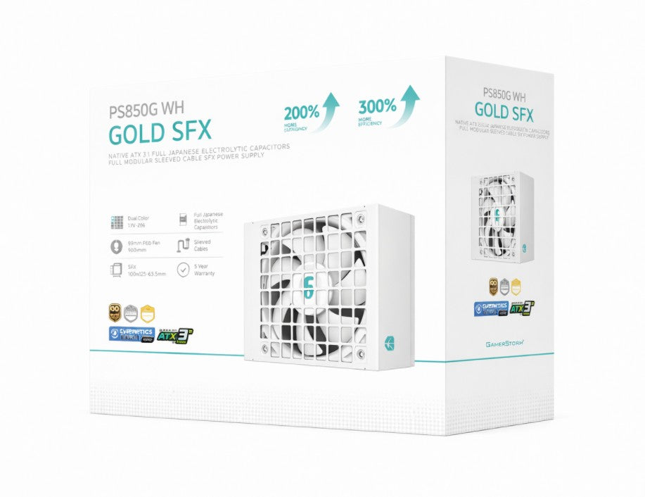 DeepCool PS850G WH 850W Gamer Storm SFX ,Full Japanese Electrolytic Capacitors, Cybenetics Platinum /PPLP Gold, Fluid Dynamic Bearing, R-PS850G-FE0W-JGAU