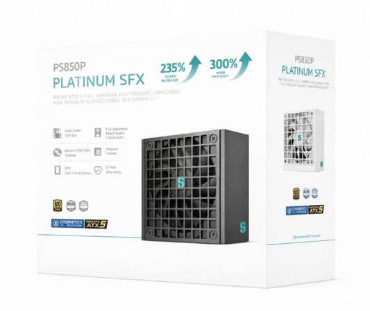 DeepCool PS850P 850W Gamer Storm SFX12V V4.1 & ATX12V V3.1M Full Japanese Electroyltic Capacitors, Cybenetics Platinum/PPLP 115V Platinum, R-PS850P-FE0B-JGAU