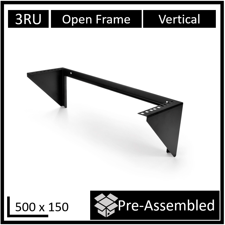 LDR Open Frame 3U Vertical Wall Mount Frame (500mm x 150mm) - Black Metal Construction, WB-CA-3503