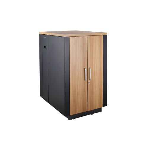 LDR Assembled Soundproof 18U Cabinets ( Black and Wood Color), 3 Pcs Low Noise Fans,2pcs Side Panels, Lockable And Removable Barrel Locking., SN03-71018-B