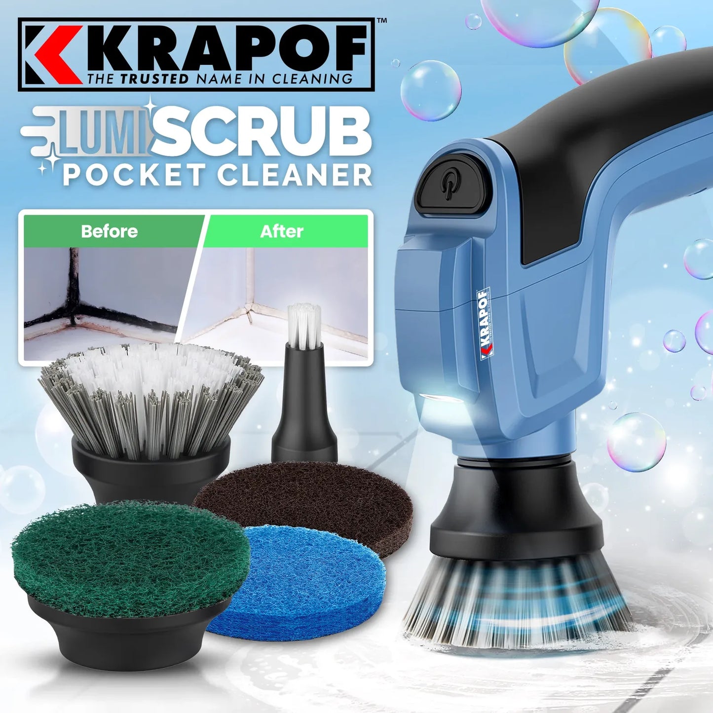 Krapof Electric Lumi Power Scrub Pocket Cleaner with LED Light - SCRUBPCK-BLU