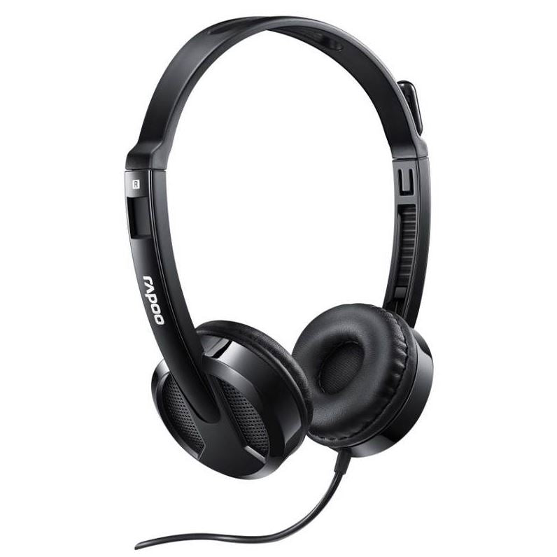 RAPOO H100 Wired Stereo Headsets - HD Voice Rotary Microphone Volume Adjustment 3.5mm Headphones with Audio split adapter cable., H100-Black