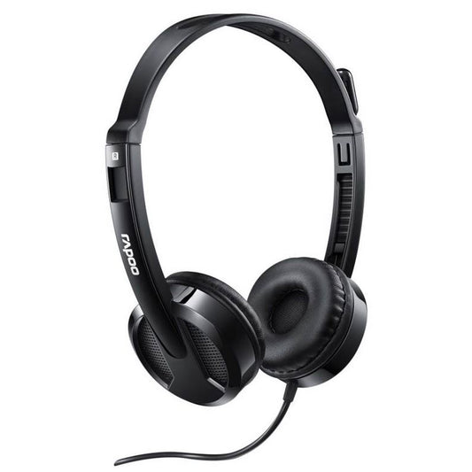 RAPOO H100 Wired Stereo Headsets - HD Voice Rotary Microphone Volume Adjustment 3.5mm Headphones with Audio split adapter cable., H100-Black