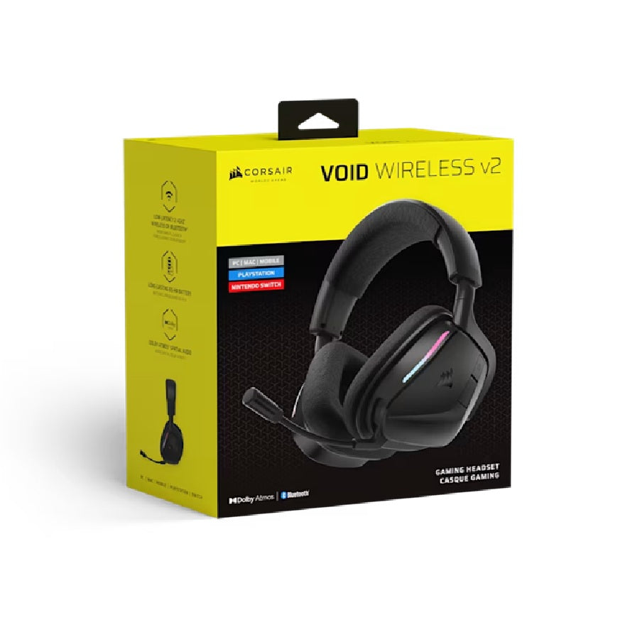 Corsair VOID WIRELESS v2 Gaming Headset - Carbon, wireless, 70-130h, 50mm, 20Hz-20kH, 50ft, PC/Mac/PS/Mobile, omni mic, 0.303kg, CA-9011379-WW