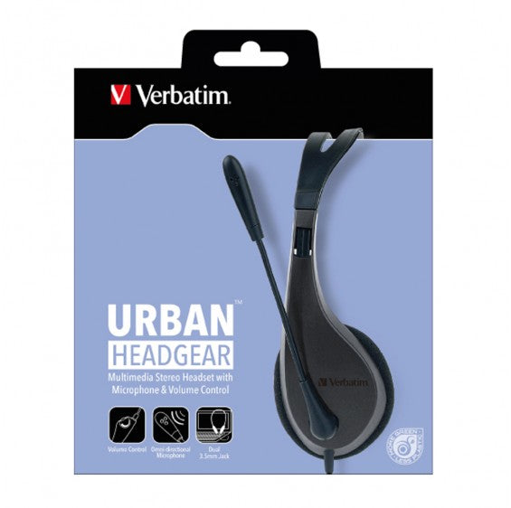 Verbatim Multimedia Headset with Microphone - 3.5mm Jack, Wide Frequency Stereo, 40mm Drivers, Comfortable Ergonomic Fit, Adjustable, 41646