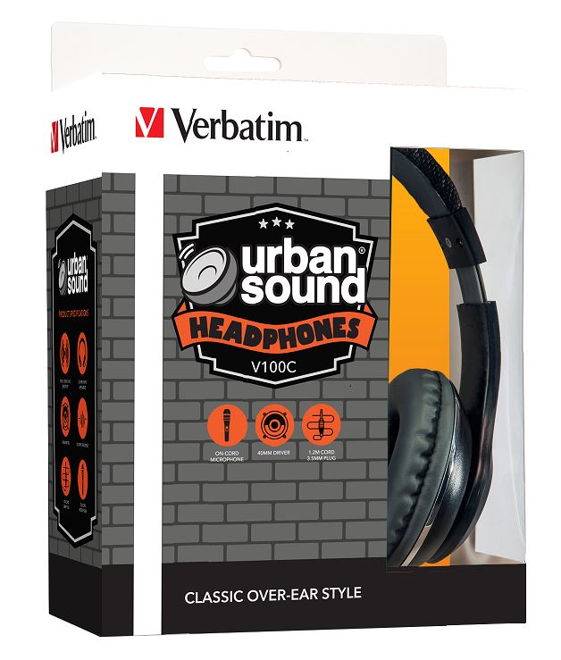 Verbatim Stereo Headphone 3.5mm - Black, Headphones Over-Ear Design, 1.2 Meter Cable Included, Great for Music on Smartphone, Laptop, Desktop, 65066