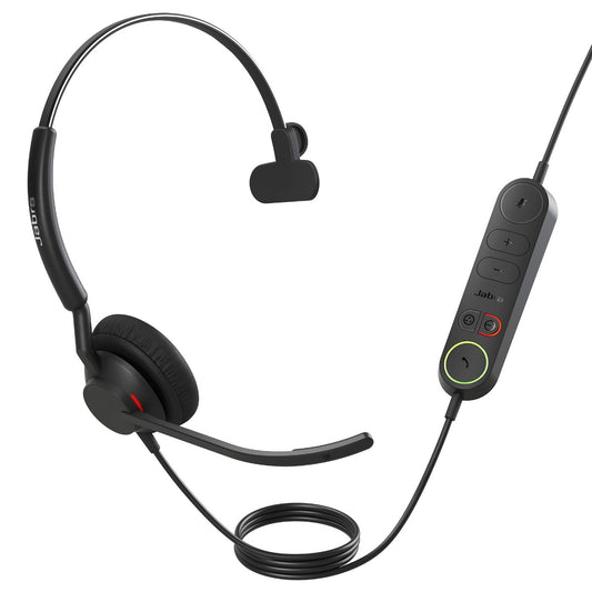 Jabra Engage 40 (Inline Link) UC Mono USB-C/A Corded Headsets, Lightweight & sturdy, Double the mic, Busylight, Hearing Protection Audio Quality, 4093-419-269