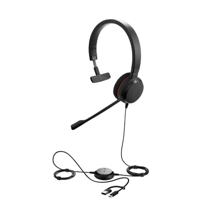 Jabra Evolve 20 SE, USB C/A, MS Mono Headset, Plug-and-play, Noise-cancelling, Clearer Conversation, Manage Calls Easily, Leatherette Ear Cushions, 4993-823-369