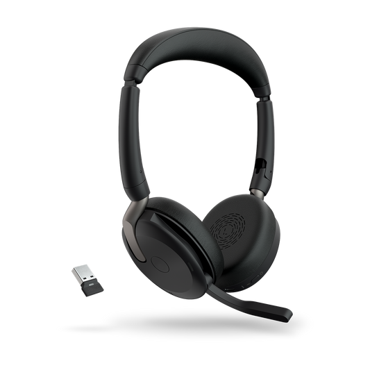 Jabra Evolve2 65 Flex UC Stereo Bluetooth Headset, Link380a USB-A Dongle Included, Foldable Design, 2Yr Warranty, 30m Wireless Range, 20 hours battery, 26699-989-999