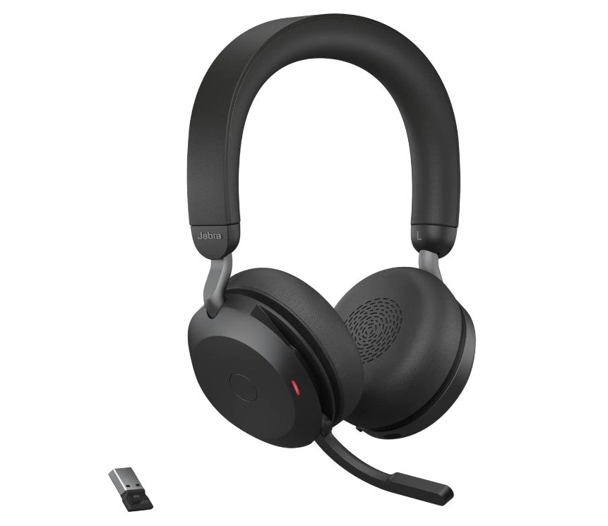Jabra Evolve2 75 USB-C Link380a UC Stereo Black, 8-Mic Technology, 36 Hours Battery & Fast Charge, Dual-Foam Tech, Discreet Hide-Away Boom Arm, 27599-989-899