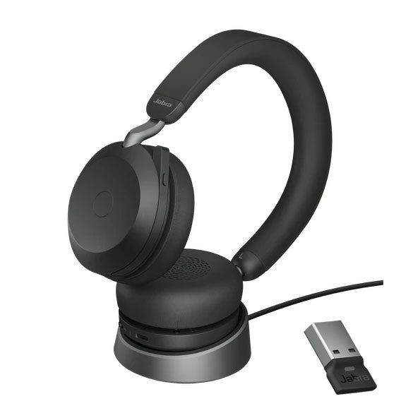 Jabra Evolve2 75 UC Bluetooth Headset, Includes Charging Stand & Link380a Dongle, 8-Mic Technology, 36 Hours Battery & Fast Charge, Dual-Foam Tech, 27599-989-989