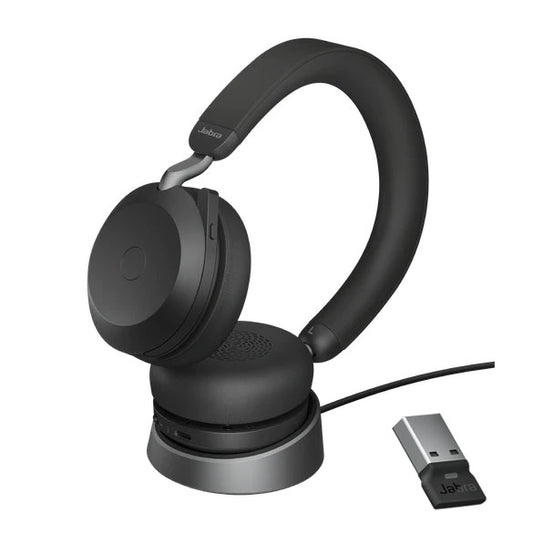 Jabra Evolve2 75 UC Bluetooth Headset, Includes Charging Stand & Link380a Dongle, 8-Mic Technology, 36 Hours Battery & Fast Charge, Dual-Foam Tech, 27599-989-989