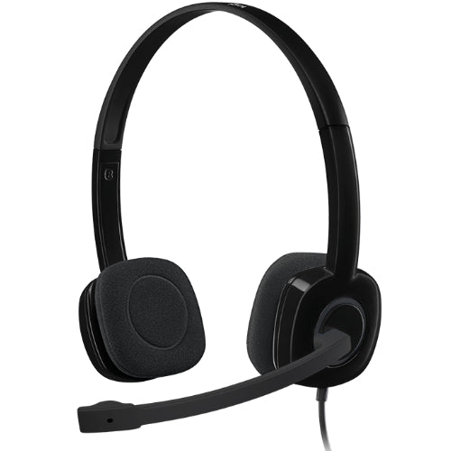 Logitech H151 Stereo Headset Light Weight Adjustable Headphones with Microphone 3.5mm jack In-line audio controls Noise-cancelling, 981-000587