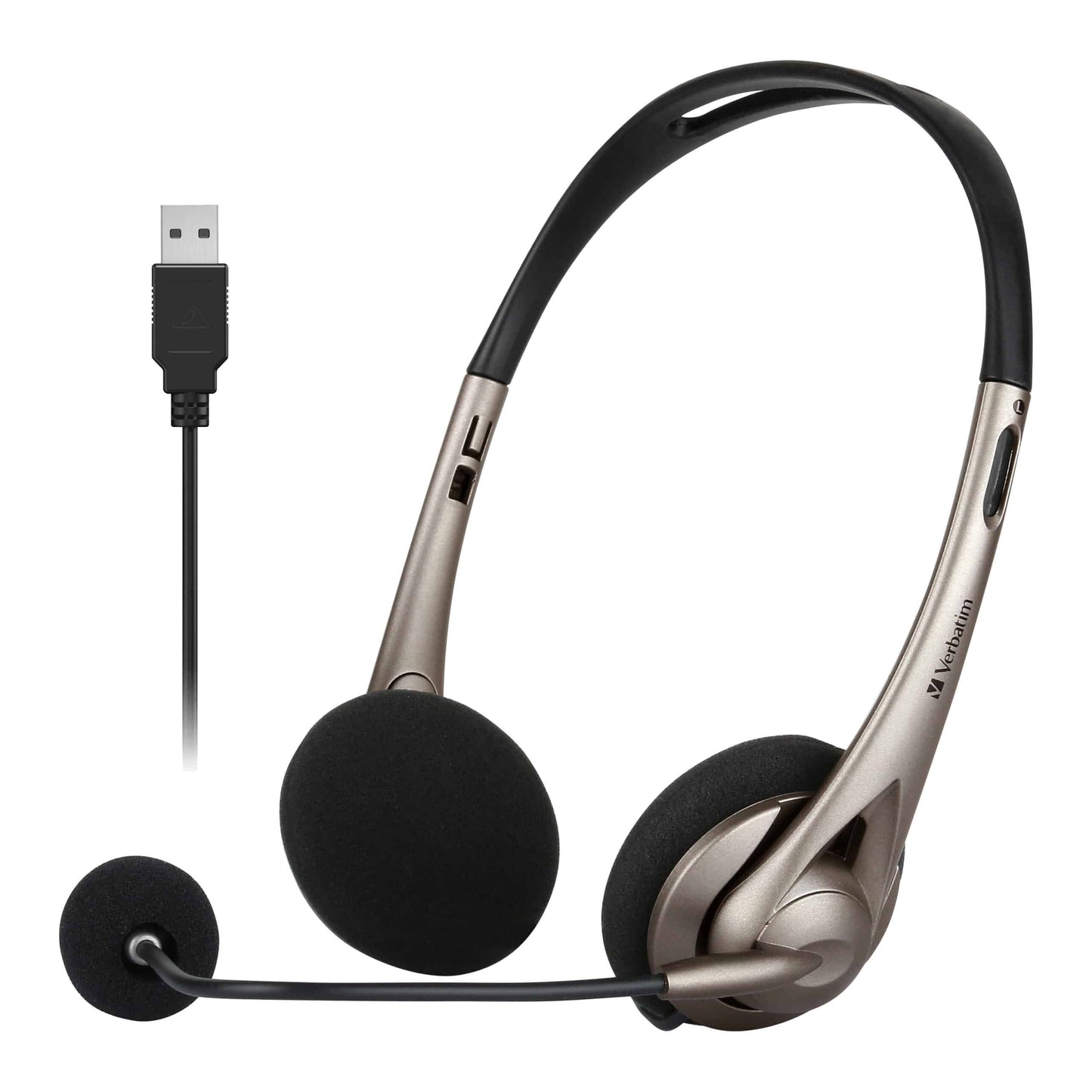 Verbatim Multimedia Headset with Boom Mic Headphone, Volume Control, USB 3.0 - Grey - School, Office, Business. Retail Pack, 66556