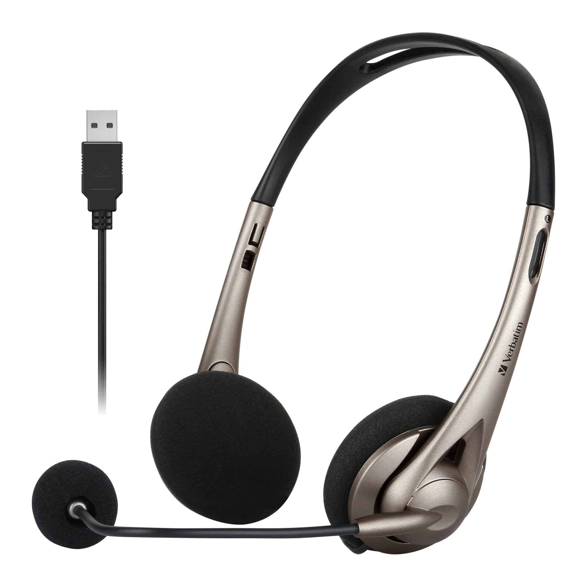 Verbatim Multimedia Headset with Boom Mic Headphone, Volume Control, USB 3.0 - Grey - School, Office, Business. Retail Pack, 66556