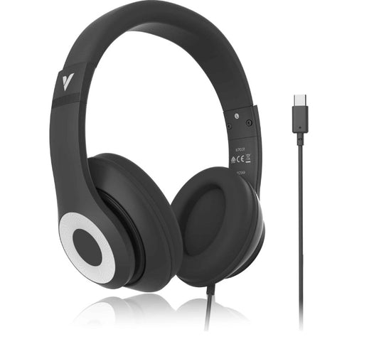 Verbatim Audio Headphone Mic Classic Type C - Black, Clear Sound, Comfort, Robust Construction, Easy modern connection. Headset. Office & School 2025, 67031
