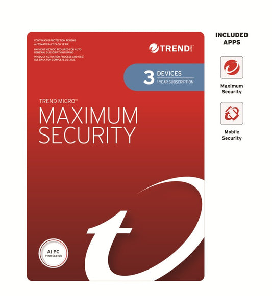 Trend Micro Maximum Security (3 Devices) 1 Year Retail Mini Box Auto Renew, TICEWWMFXSCXEW