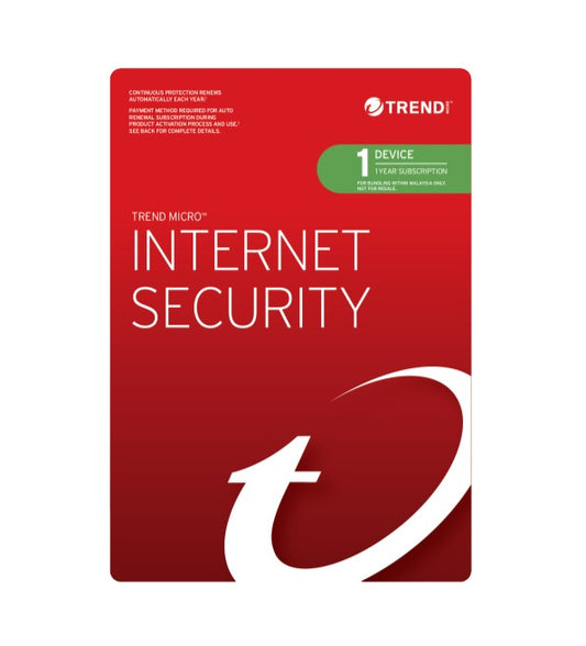 Trend Micro Internet Security (1 Device) 1 Year Add-On Auto Renew OEM Auto Upgrade to Maximum Security PC/MAC Only, TICIWWMFXSBWEO