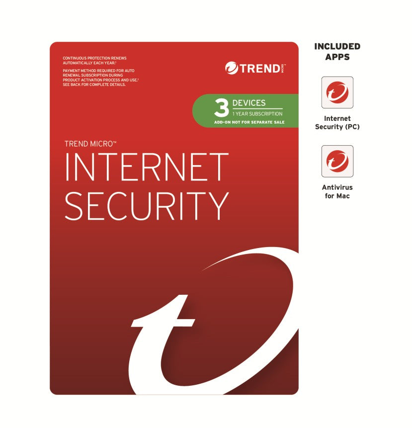 Trend Micro Internet Security (3 Devices) 1 Year Add-On Auto Renew OEM Auto Upgrade to Maximum Security PC/MAC Only, TICIWWMFXSBXEO