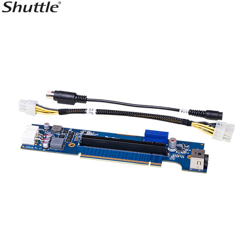 Shuttle XPCs Add-On Cards includes a PCIe riser card with a Molex power cable and a power extender cable, PRC02