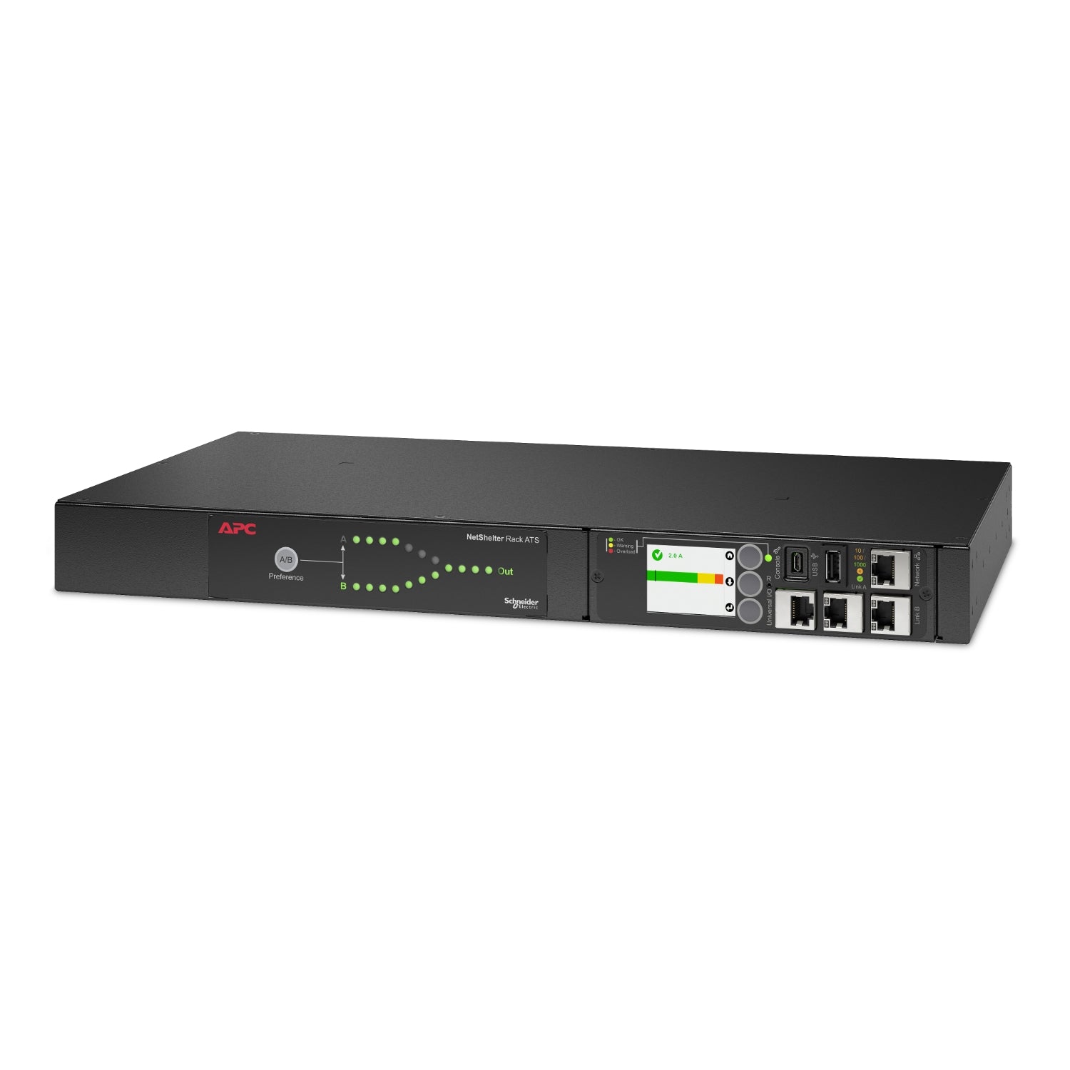 APC Netshelter Automatic Transfer Switch, 1U RM, 2x 230V/16A Input, 1x IEC C19 & 8x IEC C13 Output, AP4423A