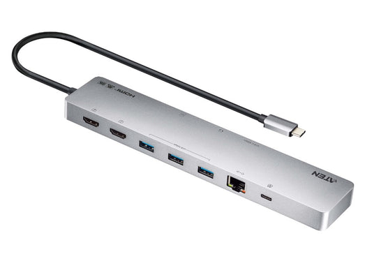 Aten 11-in-1 USB-C Multiport Dock with Power Pass-Through, 2x HDMI, 2x USB-C (1 for power delivery & 1 for data transmission), 3x USB Type-A, 1x SD, 1, UH3240-AT