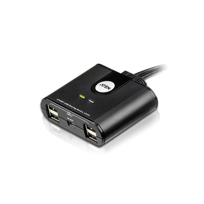 Aten Peripheral Switch 2x4 USB 2.0, 2x PC, 4x USB 2.0 Ports, Remote Port Selector, Plug and Play, Hot Pluggable, US224-AT