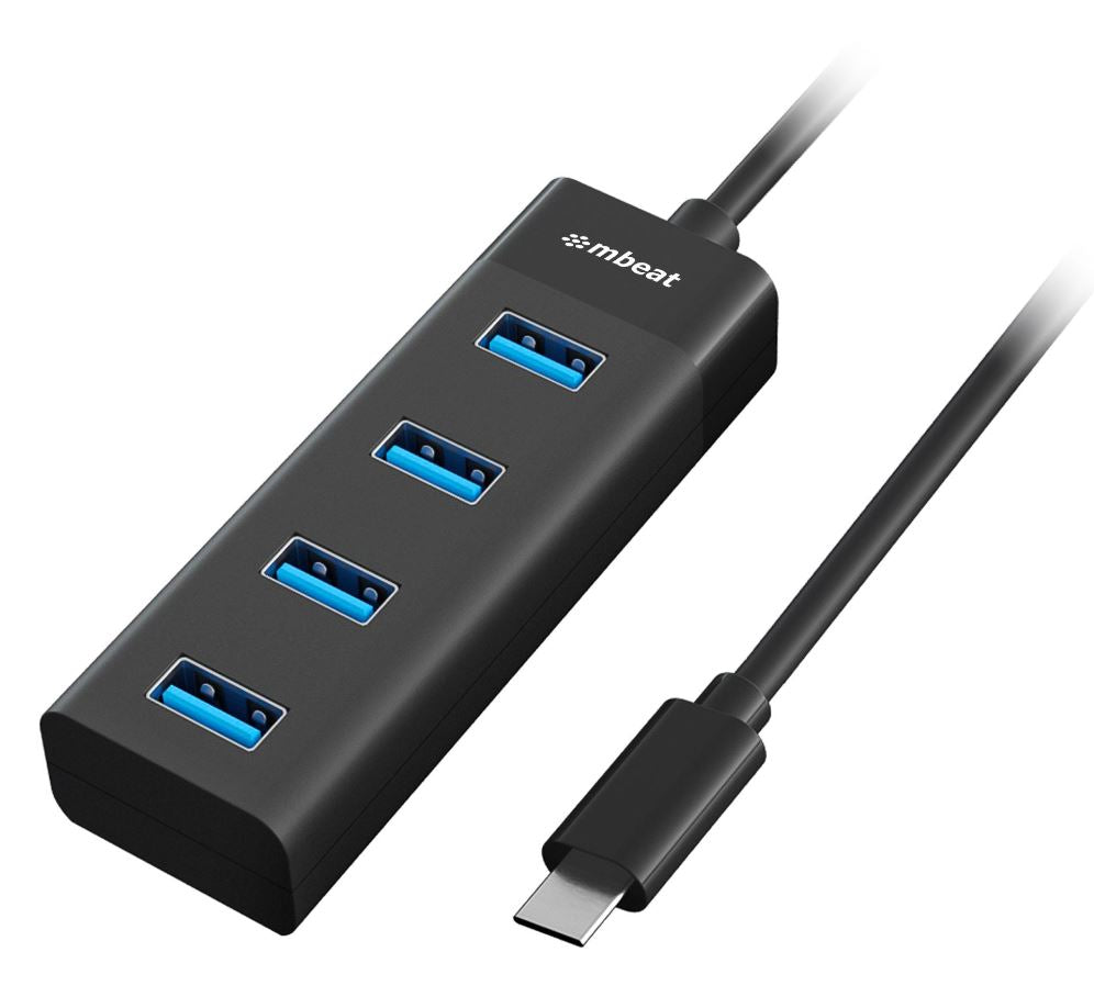 mbeat USB-C to 4-Port 3.0 Hub - Black USB 3.0 transfer speeds up to 5Gbps Material: ABS Plastic Cable Length: 200mm Weights: 36g, MB-C3H-4K