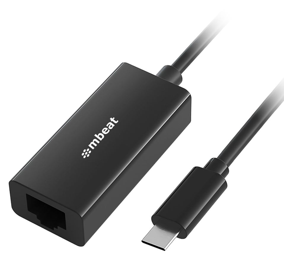 MBEAT (LS) mbeat USB-C Gigabit Ethernet Adapter - Black Fast and secure RJ45, up to 1000Mbps speed. Plug-and-play Compact and lightweigh, MB-CGL-1K
