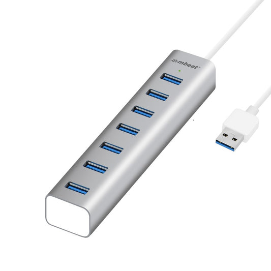 mbeat 7-Port USB 3.0 Powered Hub - USB 2.0/1.1/Aluminium Slim Design Hub with Fast Data Speeds (5Gbps) Power Delivery for PC and MAC devices Weight:, MB-HUB768
