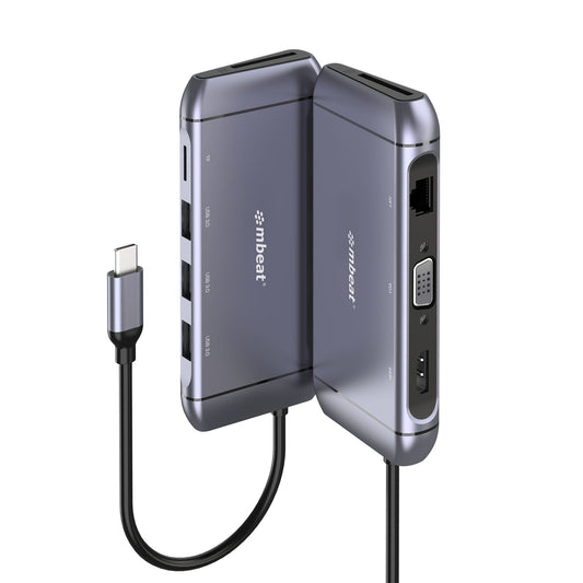 (LS) mbeatÂ® Elite X9 9-in-1 Multifunction USB-C Docking Station 1x HDMI, 1x VGA 1x USB-C Power Delivery 100W, 3x USB 3.0, MicroSD/SD Card