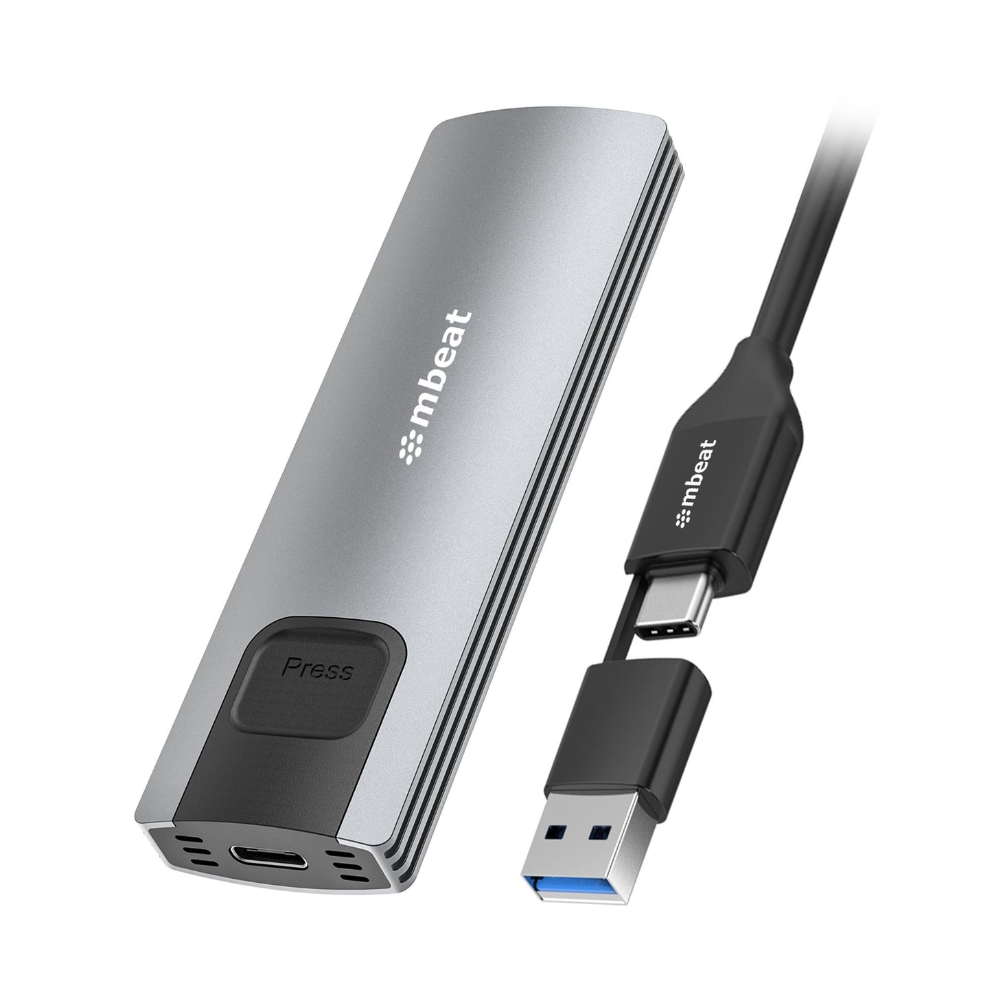 mbeat 10Gbps M.2 NVMe SATA SSD Enclosure Easily install Versatile Storage Options up to 4TB USB Connectivity with 2-in-1 Cable Package Weight: 102g, MB-XCS-CM03GRY