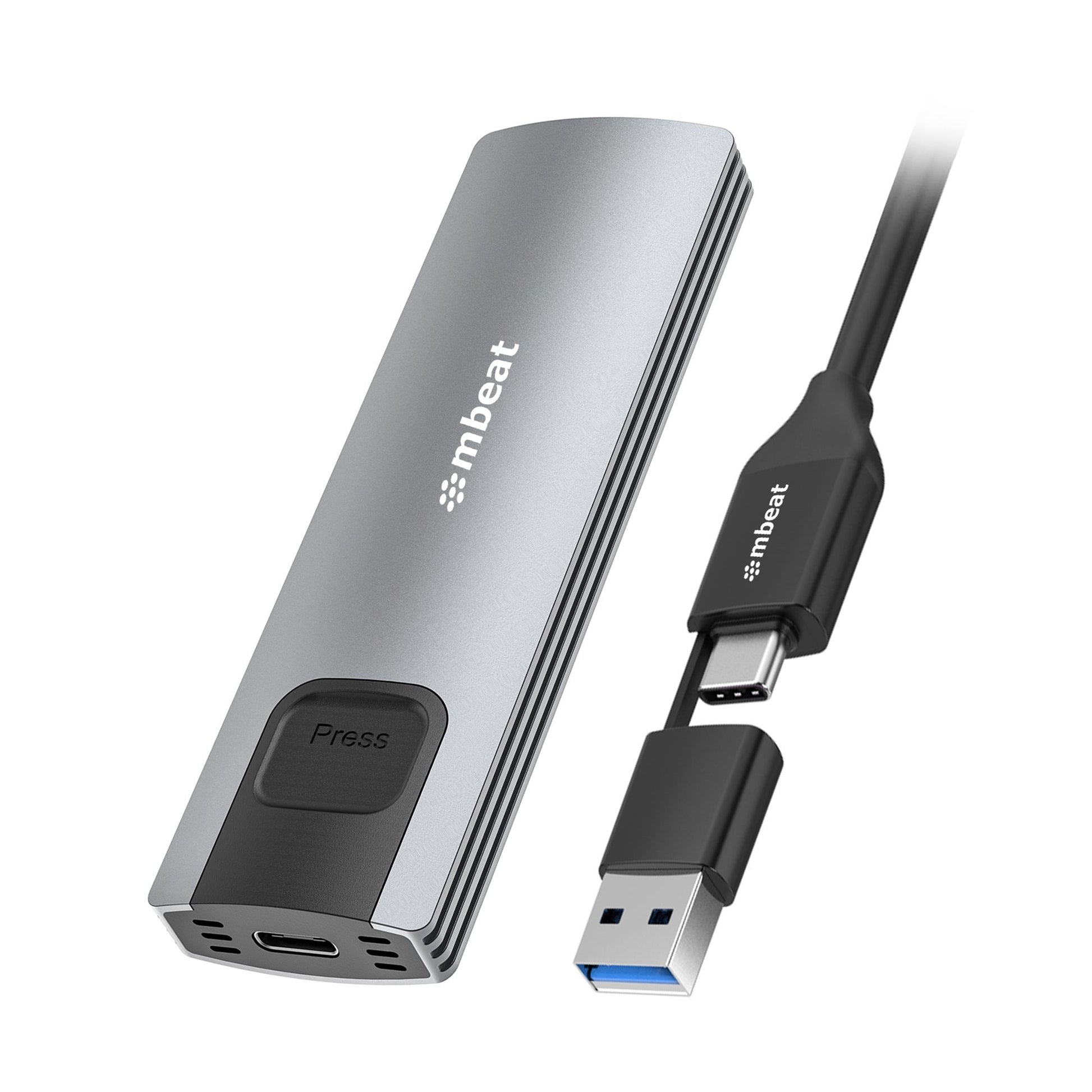 mbeat 10Gbps M.2 NVMe SATA SSD Enclosure Easily install Versatile Storage Options up to 4TB USB Connectivity with 2-in-1 Cable Package Weight: 102g, MB-XCS-CM03GRY
