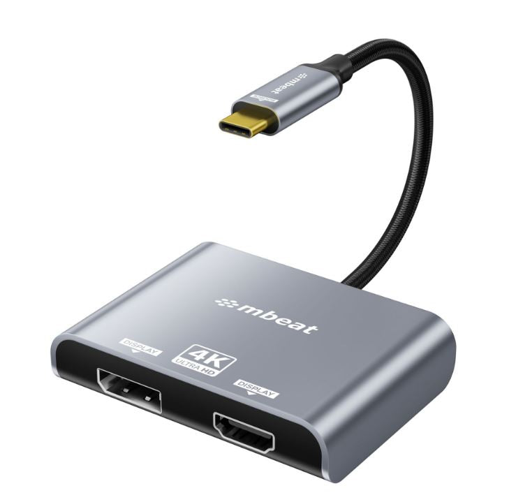 MBEAT (LS) mbeat Tough Link USB-C to DP&HDMI Dual 4K/60Hz MST Adapter 4K (3840x2160) @ 60Hz, 4K (3840x2160) @ 30Hz, 2K (2560x1440) @ 60Hz - Space Grey, MB-XAD-C2DPHD