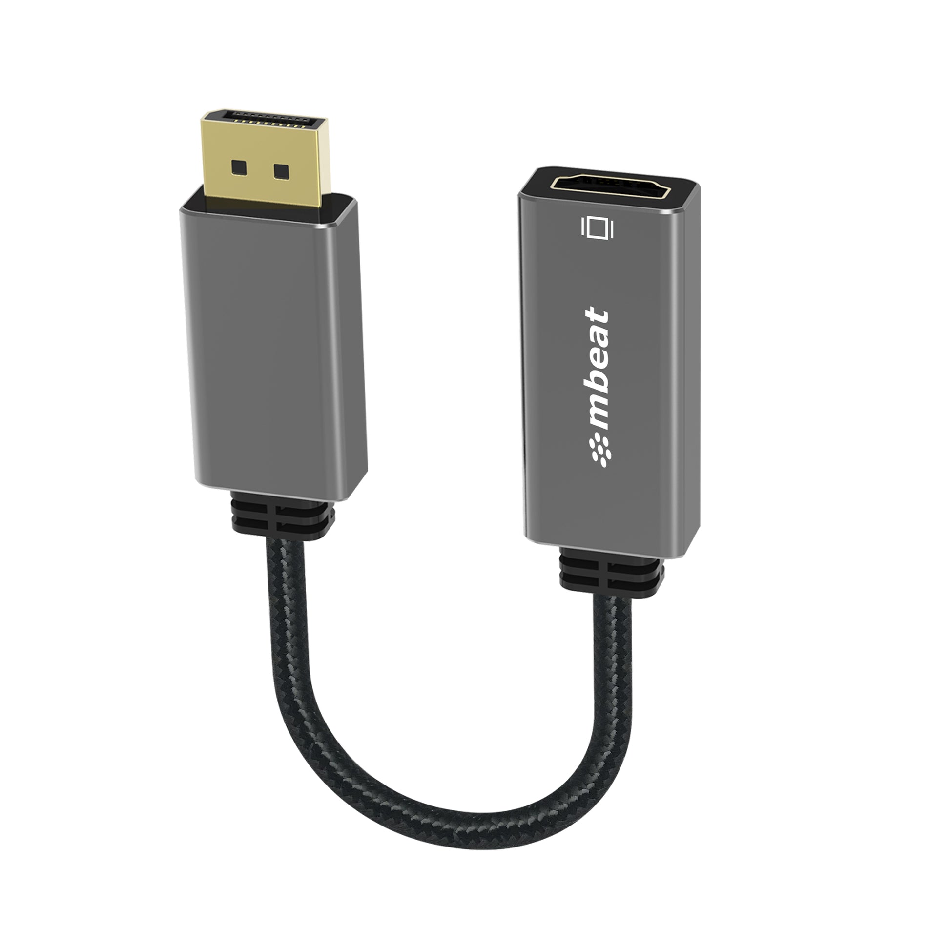 mbeat Elite Display Port to HDMI Adapter - Converts DisplayPort to HDMI Female Port, Supports 4K@60Hz (3840x2160), Nylon Braided Cable - Space Grey, MB-XAD-DPHDM
