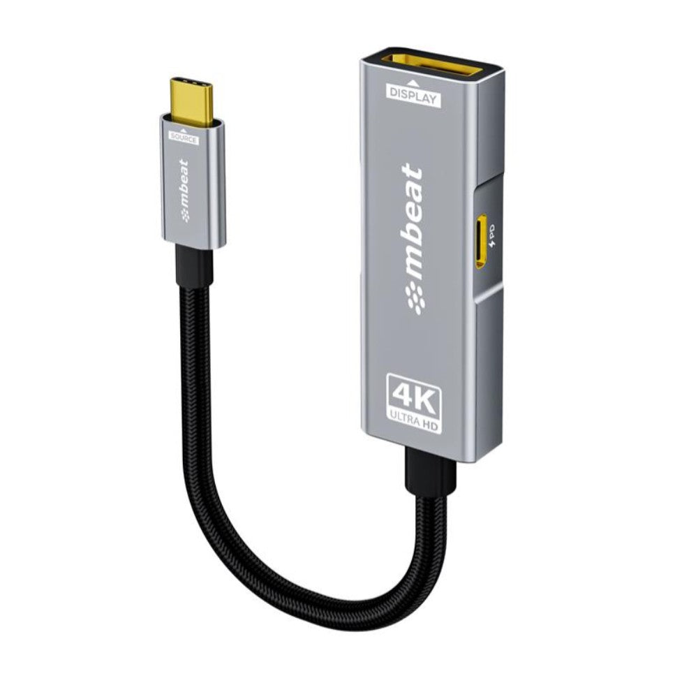 MBEAT (LS) mbeat Tough Link USB-C to DP Adapter with 100W PD - Space Grey 4K (3840 x 2160) @60Hz, 2K (2560 x 1440) @144Hz, 1080p (1920 x 1080) @240Hz, MB-XAD-PCDP