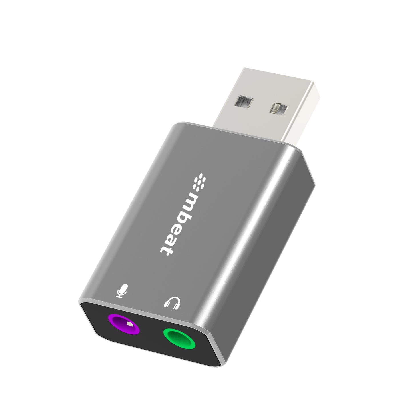 mbeat Elite USB to 3.5mm Audio and Microphone Adapter - Add Headphone Audio Jack to USB-A Computers, Laptops, Notebooks - Space Grey, MB-XAD-UAXM