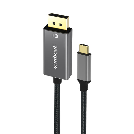 mbeat Tough Link 1.8m 4K USB-C to Display Port Cable - Converts USB-C to DisplayPort,4K@60Hz (3840x2160), Gold Plated, Aluminium, Nylon Braided Cable, MB-XCB-CDP18