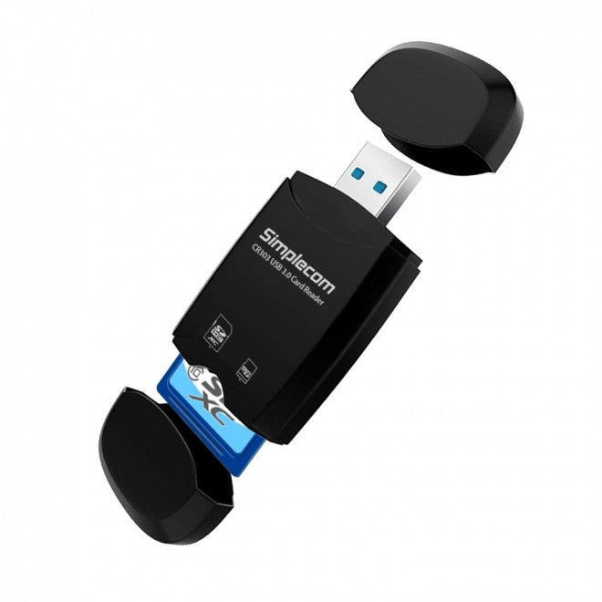 Simplecom CR303 2 Slot SuperSpeed USB 3.0 Card Reader with Dual Caps -Black, CR303-BK
