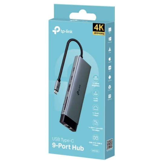 TP-Link UH9120C USB Type-C 9-Port Hub, 4K@60Hz HDMI, 1 Gbps ethernet, SD & microSD UHS-I, 100W Power Delivery, 1x USB-C Data Ports, 3x USB-A Data Port